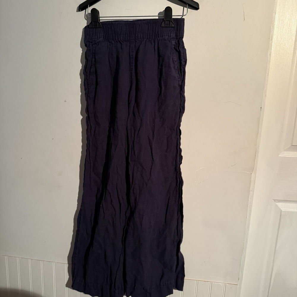 Sigrid Olsen Women Pants XS Navy Blue Linen Wide Leg Coastal Beach Travel
